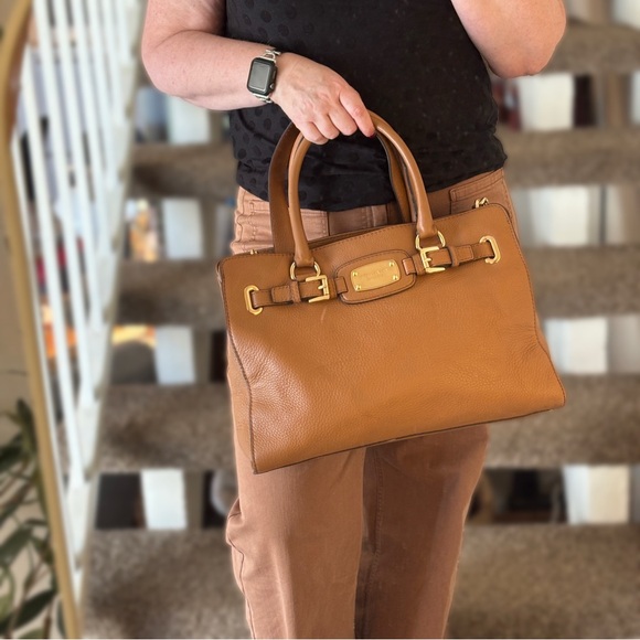 Michael Kors Hamilton Satchel | Luggage Brown Leather Bag - Picture 6 of 14
